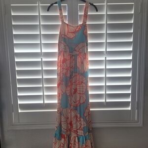 FARM Rio Blue and Coral Floral Maxi Dress